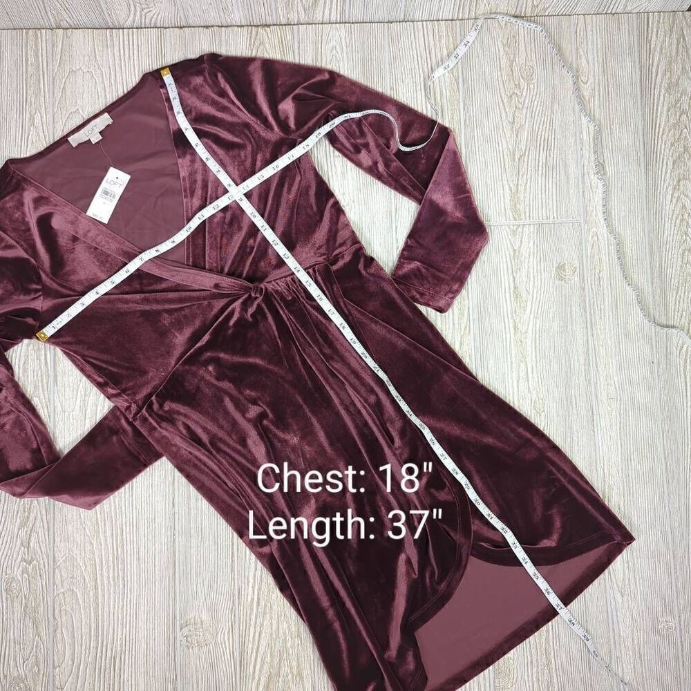 NWT Ann Taylor LOFT $90 Women's Velvet Knot Wrap Dress, Plum Preserve Size M - Picture 8 of 8